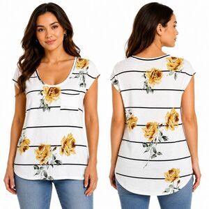 24/7 by Maurices Medium Floral Stripe Pocket Tee Top